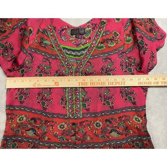 Hale Bob Silk Print Beaded Size Small Cabana Peasant Top Boho Chic Resort Blouse - Picture 7 of 12